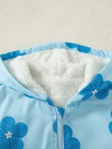 SHEIN 女童時尚 3D 全身印花拉鍊夾克，附保暖內裡，舒適百搭秋冬外套 - 藍色 - 查看 3