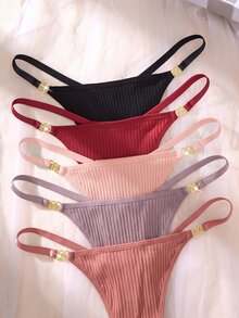 SHEIN 女款簡約多色丁字褲 5件組，適合夏季 - 彩色 - 查看 4