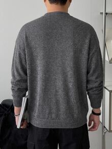 DAZY 春秋款深灰色羅紋仿針織布料薄款拉鍊半開襟亨利領男士套頭運動衫 - 深灰色 - 查看 2