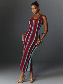 NYA SZN Women's Fashion Casual Striped Colorblock Slim Fit Spaghetti Strap Dress - Multicolor - View 4