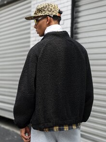 Major Grit 男士羊羔絨拉鍊外套 黑白對比色 百搭款 秋冬適用 - 黑色 - 查看 2