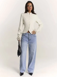 SHEIN BAE Women's Autumn/Winter Contrast Lace Design Blazer, Commuter Chic Outfit, Daily Streetwear - White - View 3