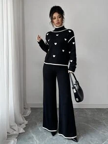 Elenzga Women's Elegant Knitted 2 Pieces Set, Khaki Old Money Style Casual Sweater Set - Black - View 9