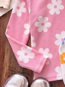 4Pcs Girls' Knitted Turtleneck Long Sleeve Tops, Cute Daisy Flower Heart & Leopard Print Base Layer Shirts, Sweet Style Versatile Outing Tops - Multicolor - View 6