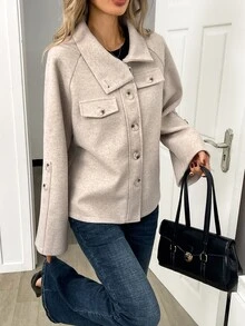 Elyressa Elegant Casual Loose Fit Spring Autumn Winter Women's Wool Short Jacket - Apricot - View 6