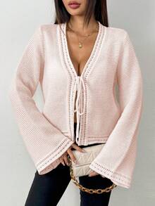 Elenzga Women's Solid Color Casual Elegant Romantic Daily Date Cardigan Brunch Soft Pink Fall - Pink - View 6