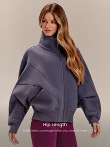 GLOWMODE Everyday Fleece Warmth Whisperer 柔軟保暖輕量夾克，前後縫線設計、口袋、蝙蝠袖、高領、全開襟拉鍊，休閒款 - 紫色 - 查看 3