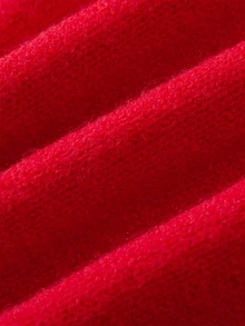 SHEIN Women Fall Winter Off‑Shoulder Knit Sweater Merry Letter Embroidery Lantern Long Sleeve Pullover - Red - View 8