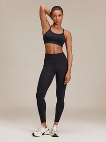 GLOWMODE Seamless Cross The Line Sports Bra With Double Cross-Back Design & Removable Cups Low Impact Yoga Pilates Studio Active Wear - Black - View 6