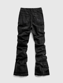 ROMWE MEN Men's Casual Everyday Denim Jeans With Pockets And Buttons - Black - View 3