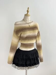 Elamini Women's Sexy Fashion Asymmetrical Shoulder Streetwear Top, Bohemian Style Sweater, Multi-Color Cool Versatile Outfit For Daily Commute, Outing And Party - Multicolor - View 3