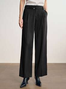 Briarwyn Women's Solid Color Wide Leg Suit Pants With Adjustable Waistband, Winter - Black - View 6