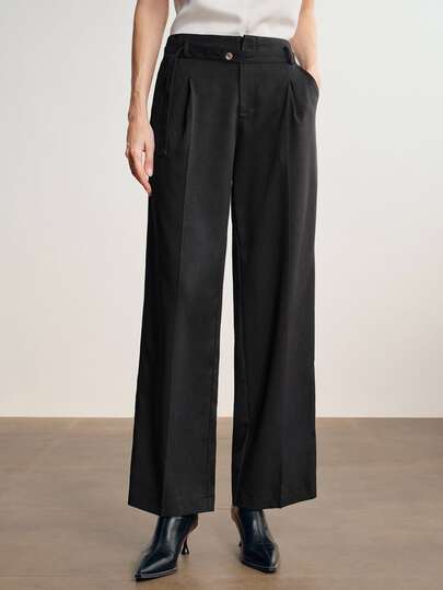 Briarwyn Women's Solid Color Wide Leg Suit Pants With Adjustable Waistband, Winter