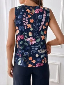 SHEIN Clasi 女款花卉印花休閒日常襯衫 - 藏蓝色 - 查看 2