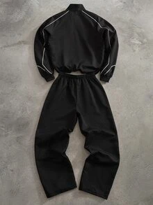 PAVTROS Men's Colorblock Long Sleeve Jacket And Pants Set - Black - View 2
