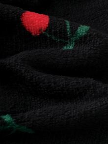 SHEIN 秋冬新生兒白色底可愛紅櫻桃印花雙面法蘭絨毛絨蝴蝶結睡袍 - 黑色 - 查看 5