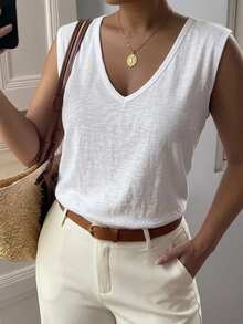 Dazy Plus Loose Blogger Casual Style White Top Base Layer Elegant Commute Spring Summer Autumn Slouchy Tank Top - White - View 3