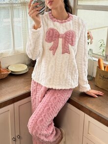 Snug Reverie Sweet Women's New Winter Thickened Fleece Cute Pajama Set - Pink - View 7