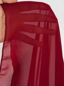 Viva Relle 大尺碼女款深V領喇叭袖時尚性感酒紅色洋裝 - 酒紅色 - 查看 7