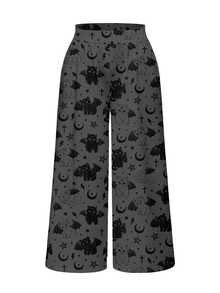 ROMWE Celana Panjang Gothic Motif Salib Kucing Gaya Dark Punk Ukuran Besar - Grey - View 1