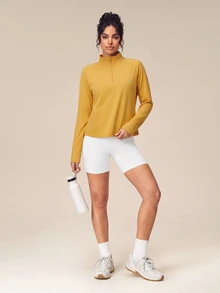 OutZeal Women Sports Tee Hiking Workout Gym Brush Lined Front Half Zip Long Sleeve Sweatshirt Winter Fall - Light Yellow - View 2