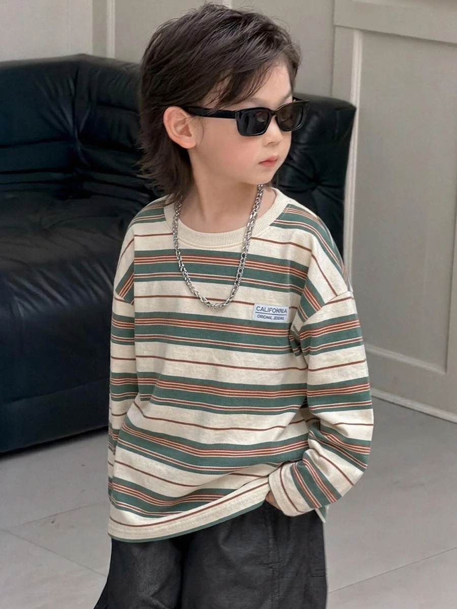 Dazy Kids Kaos Anak Laki-Laki Lengan Panjang Bergaris Kasual untuk Musim Gugur - Light Grey - View 1