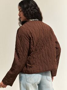 SoleilVie Jaket Komuter Lengan Panjang Kancing Saku Bergaya Vintage Prancis - Coklat - View 2