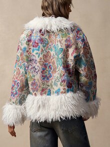Bohemela Women's Jacquard Patchwork Fuzzy Long Sleeve Loose Fashion Jacket - Multicolor - View 7