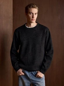 Manfinity CityGents 男士保暖內裡純色休閒百搭日常穿著長袖毛衣，秋季休閒登山秋冬上衣，情人節適用 - 灰色 - 查看 3