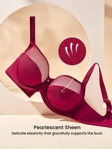 LUVLETTE Plus Unlined Full Coverage Side Support Christmas Red Mesh Sheer Basic Breezy Comfort Minimizer Women Lingerie Intimates Bra - Red - View 7