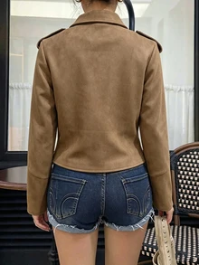 Flora Isola Flora Isola Jaket Lengan Panjang Wanita Warna Polos dengan Kerah, Kasual, Serbaguna, untuk Perjalanan Sehari-hari - Coffee Brown - View 2