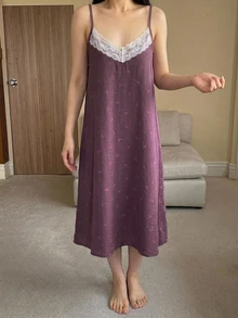 DAZY 2pcs/Set Women's Bow Print Lace Patchwork Loose Sleeveless Camisole Nightgown & Long Cardigan Robe Sleepwear Set - Purple - View 6