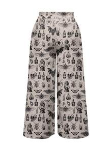 ROMWE Goth Plus Size Women's All-Over Print Casual Daily Wear Long Pants - Beige - View 2