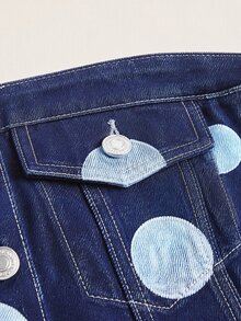 SHEIN MOD 女款圓點圖案單排扣時尚牛仔抹胸上衣 - 藍色 - 查看 4