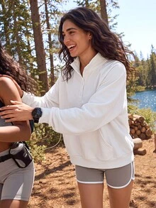 Exploreva Women's White Half-Zip Raglan Long Sleeve Outdoor Sweatshirt - White - View 3