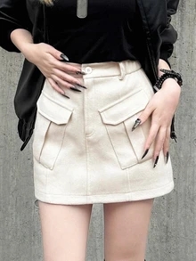 FRIFUL Women's Solid Color Casual Preppy Versatile Daily Wear Mini Skirt School White Fall Date Everyday - White - View 7