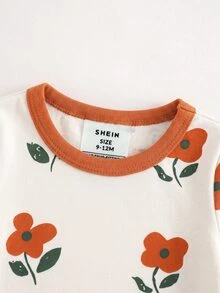 SHEIN Baby Girl Snug Fit Round Neck Long Sleeve Top And Long Pants Loungewear Set(1 Random Sets) - Orange - View 5