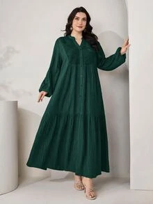 Al Najma 大尺碼女款V領休閒派對阿拉伯風洋裝 - 墨綠色 - 查看 8