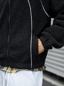 Major Grit 男士羊羔絨拉鍊外套 黑白對比色 百搭款 秋冬適用 - 黑色 - 查看 5