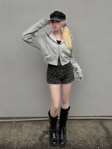 FRIFUL Women's Leopard Print Faux Fur Fashion Sexy Versatile Shorts Lounge Dark Grey Autumn - Brown - View 7