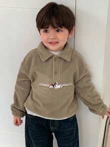 Hapijoa 男嬰字母與山脈刺繡 Polo 領長袖運動衫 - 卡其色 - 查看 6