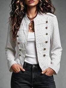 Vionelle Plus Size Women's French Elegant Polka Dot Napoleon Jacket - White - View 6