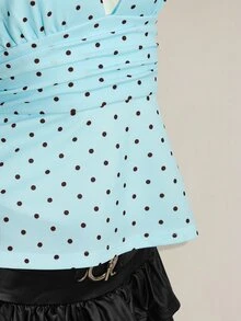 SHEIN ICON 掛脖深V領收腰A字露背波點背心上衣 - 淺藍色 - 查看 10