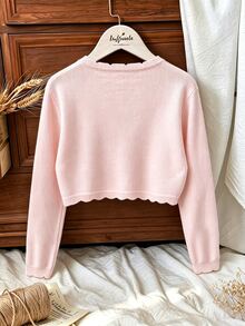 SHEIN Tween Girl Sweet Bow Decor Button Knit Cardigan - Pink - View 7