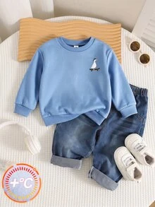 LMoss Kids Baby Boy Blue Duck Print Crew Neck Long Sleeve Cute Versatile Sweatshirt - Blue - View 5