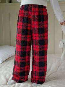 Dazy Kids Tween Girl Plaid Loose Elastic Waist Lounge Pants - Brown - View 5