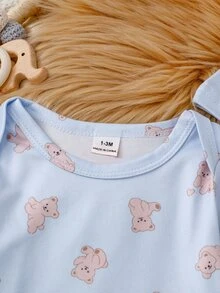 3 Pieces Newborn Long Sleeve Jumpsuit With Footed Pants - Baby Blue - View 4