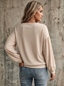 LUMIGAL Women's Korean Style Lace Patchwork Pleated Elegant Sweatshirt - Apricot - View 2