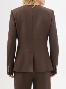 KÆRIA Hus Collarless Sculpted Blazer - Compact Tailoring - Espresso Brown - Power Dressing, 80s, Minimalist, Work, Office, Chill, Lawyer - Brown - View 2