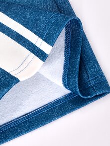 SHEIN 青少年女孩保暖內裡丹寧效果漸層V領衛衣套裝，上衣搭配側邊拼色藍白條紋寬腿褲，2件套穿搭 - 藍色 - 查看 3